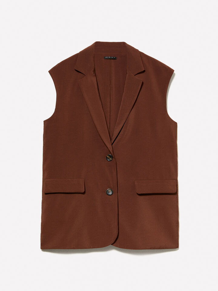 Gilet marrone scuro effetto stropicciato - gilet e smanicati da donna - Marrone Scuro | Sisley image number 6